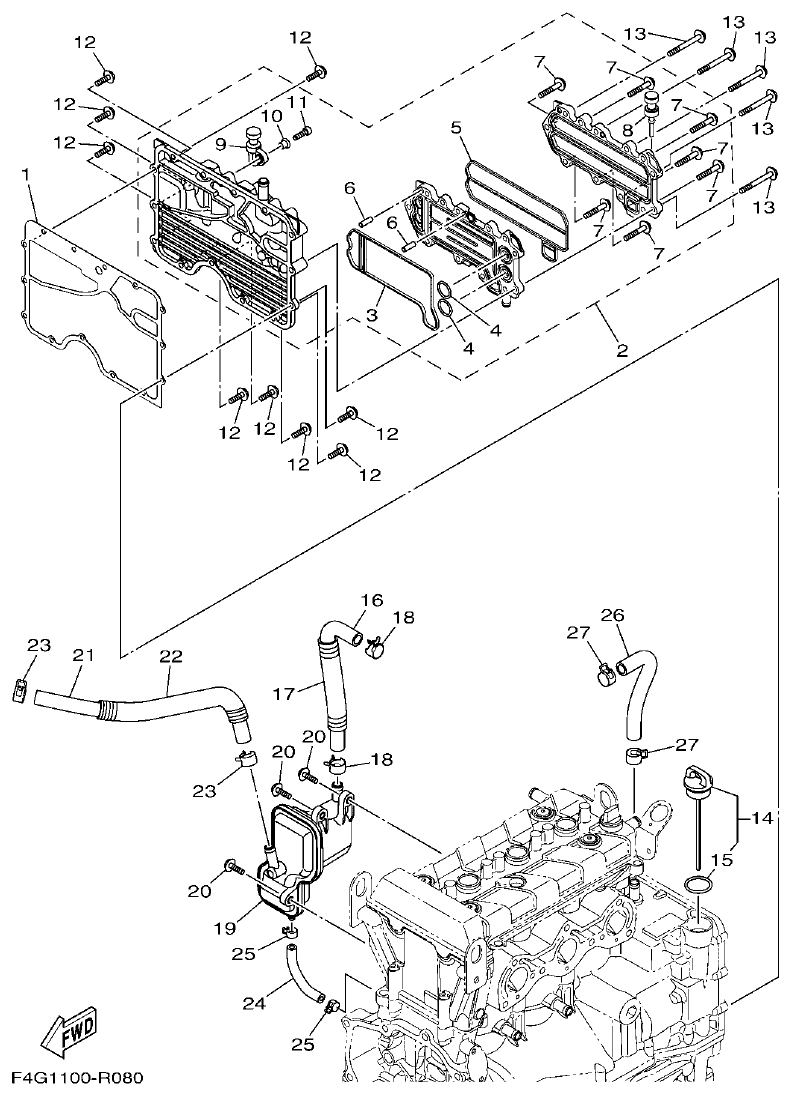 Yamaha EX1050B-S(F3Y36GAB6GA2 OIL COOLER parts diagram